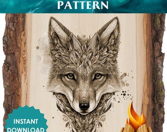 Floral Fox Pyrography Pattern – Intricate Wood Burning Art (Digital Download)