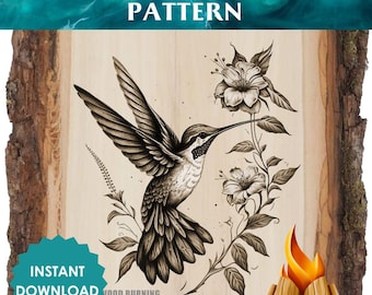 Motivo pirografico con colibrì e fiori – Arte della pirografia su legno (download digitale)