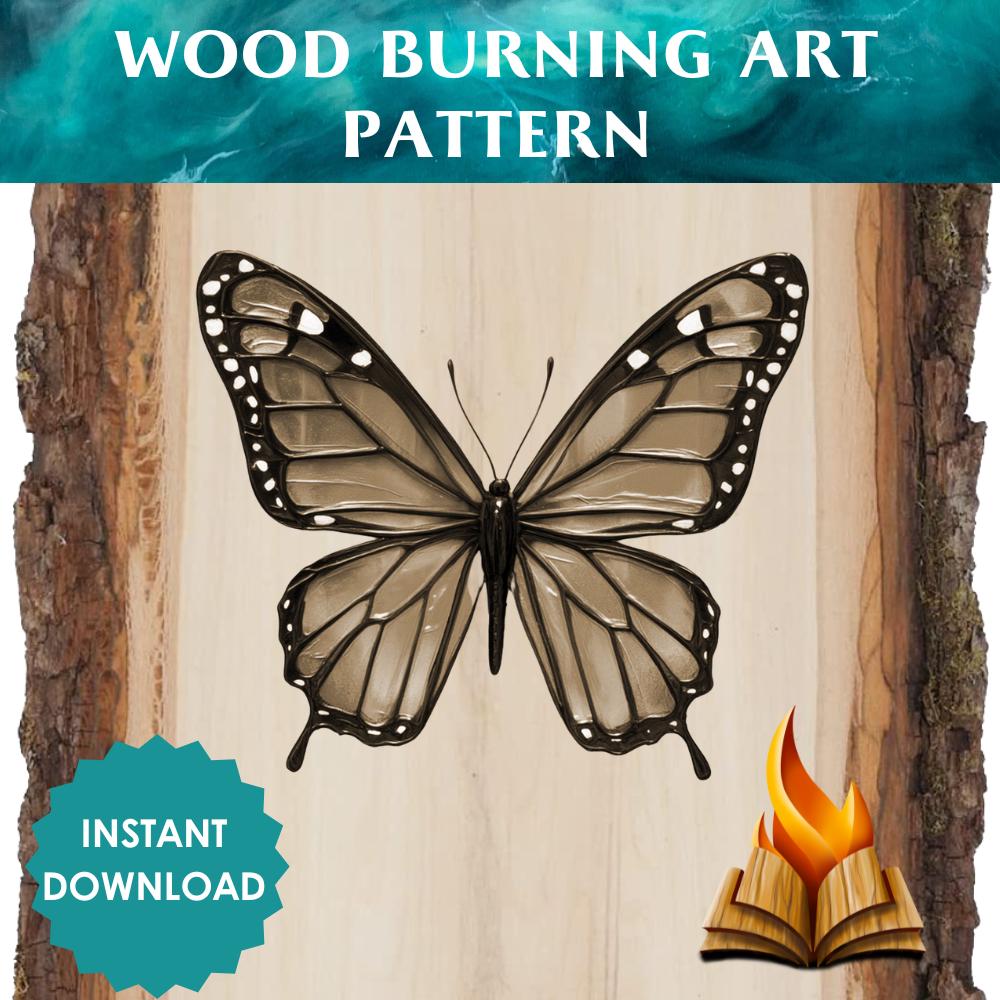 Schmetterling Muster - Druckbares Pyrographie-Design, Monarchfalter Schmetterling Schablone, DIY Brennprojekt, Natur inspirierte Vorlage