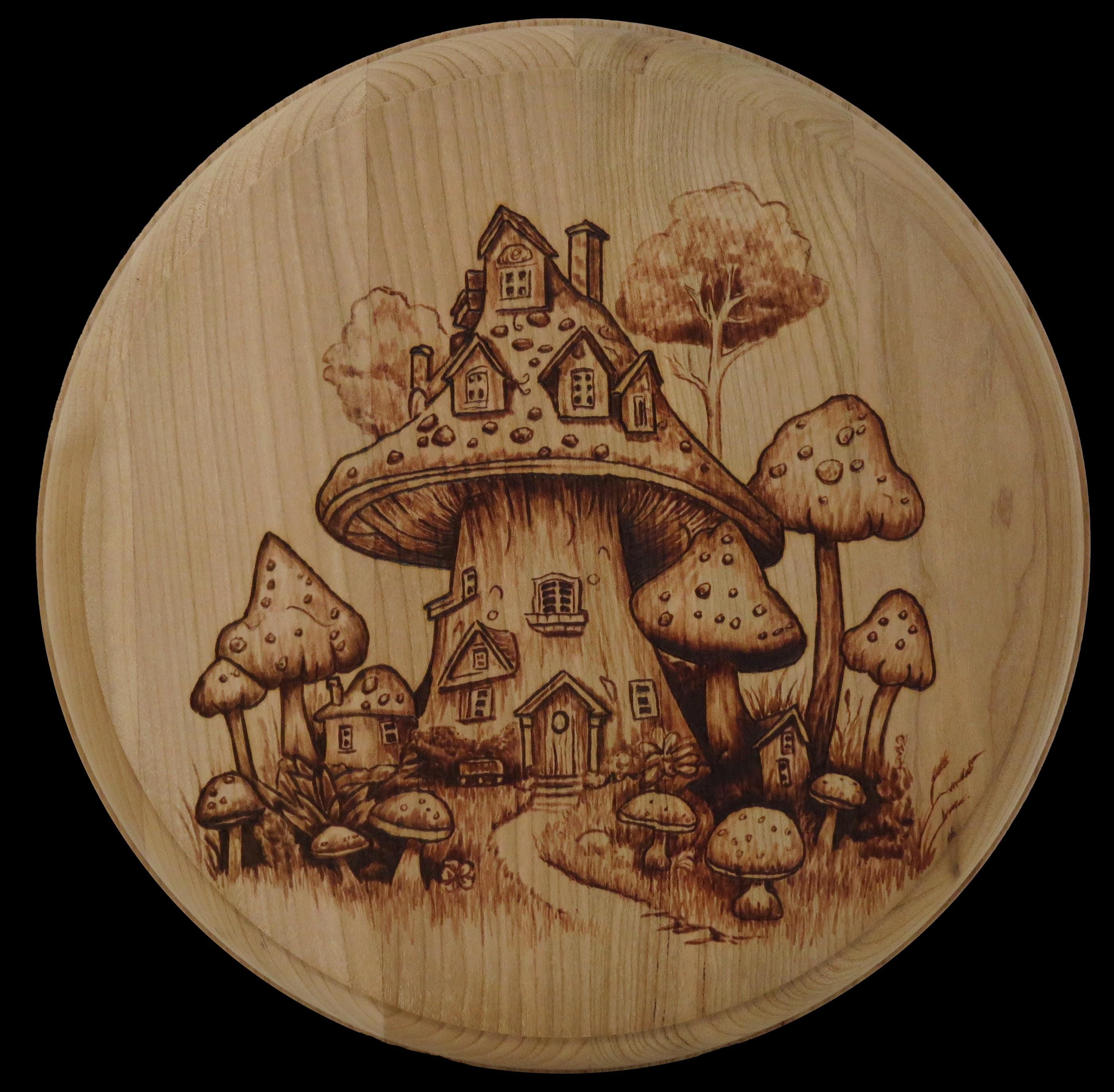 Mushroom House Pyrography Pattern – Whimsical Fairy Village
