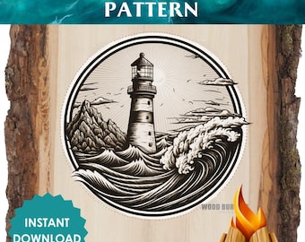 Patrón de pirograbado de faro - Arte náutico de pirograbado (Descarga digital)