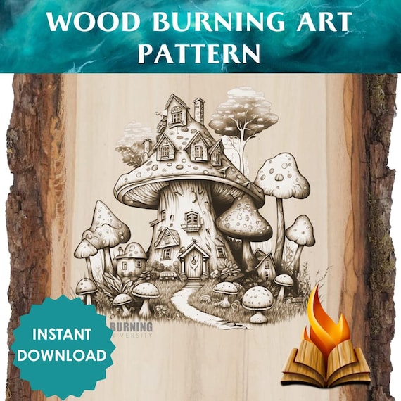 Mushroom House Pyrography Pattern – Whimsical Fairy Village