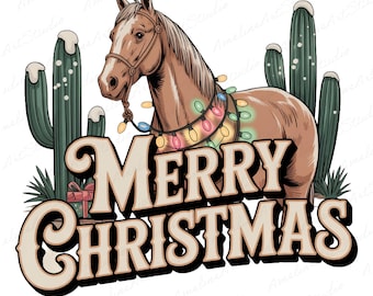 Western Christmas Horse PNG, Cowboy Holiday Art (Digital Download)