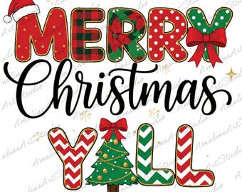 Merry Christmas Y'all PNG, Southern Holiday Clipart (Digital Download)