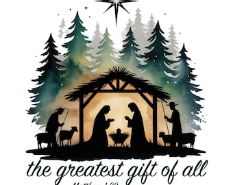 Presepe ad acquerello PNG, clipart natalizia cristiana (download digitale)