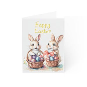 Grußkarten, Osterhase Thema, Frühlingsferien Briefpapier Set, niedliche Kaninchen Designs, Packung mit 10 Karten, Osterei Korb Illustration,