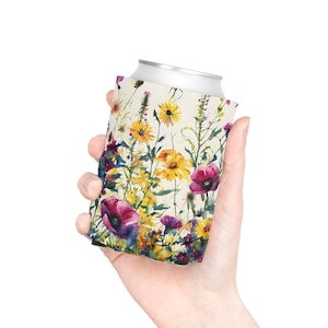 Floral Can Cooler - Vintage Style Beverage Holder, Botanical Drink Sleeve, Garden Party Accessories, Insulated Can Holder, Cute Floral Coozy