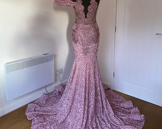 Pink Mermaid Prom Party Dress Sleeveless Evening Dress Birthday Outfit