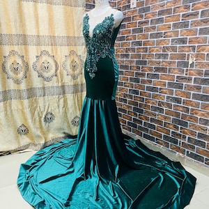 Emerald green prom dress, women wedding dress, birthday dress, reception dress, mermaid dress