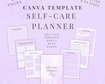 Canva Editable Self-Care Planner Template | A4 & US Letter | Wellness Journal | Digital Planner | Printable PDF
