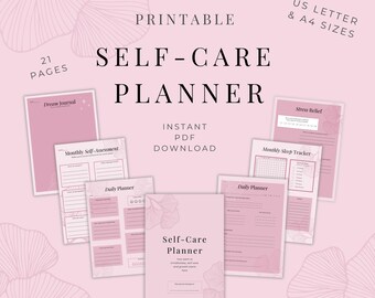 Pink Self-Care Planner | Printable Daily Wellness Journal | Mental Health Tracker | Self Love Routine Organizer