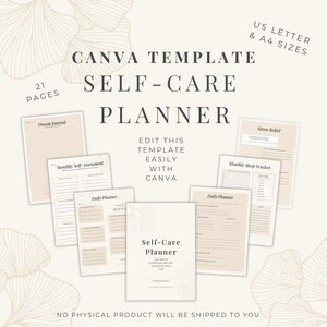 Canva Editable Self-Care Planner Template | A4 & US Letter | Wellness Journal | Digital Planner | Printable PDF