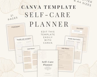 Canva Editable Self-Care Planner Template | A4 & US Letter | Wellness Journal | Digital Planner | Printable PDF