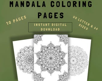 Hand-Drawn Mandala Coloring Pages, Digital art, Relaxing coloring, Mindful