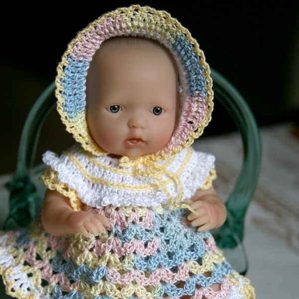 PDF PATTERN Crochet 7.5 8  inch Baby Doll Ruffled Yoke Dress Set