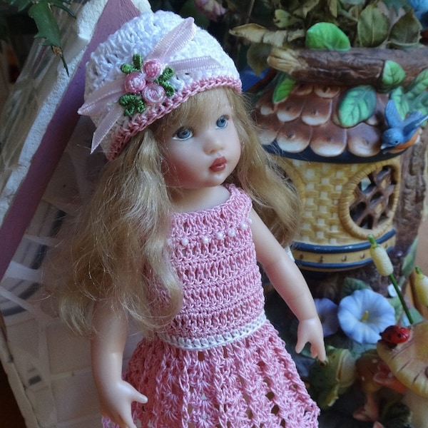 PDF PATTERN Crochet 7 1/2 8 inch Kish Riley Doll Scoop Neck Dress Flared skirt Hat Bow Shoes