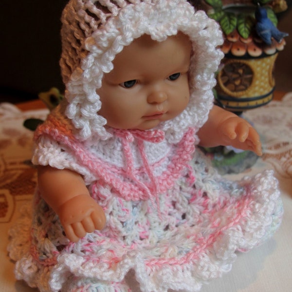 PDF PATTERN Crochet 12 13 14 inch LTL Berenguer Doll Yarn Dress Ruffle Set Victorian Bonnet