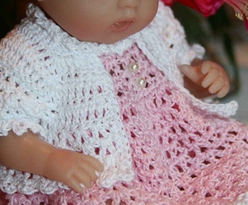 PDF PATTERN Crochet 9.5 inch Berenguer Mini La Newborn Baby Doll Dress Set with Short Jacket image 5