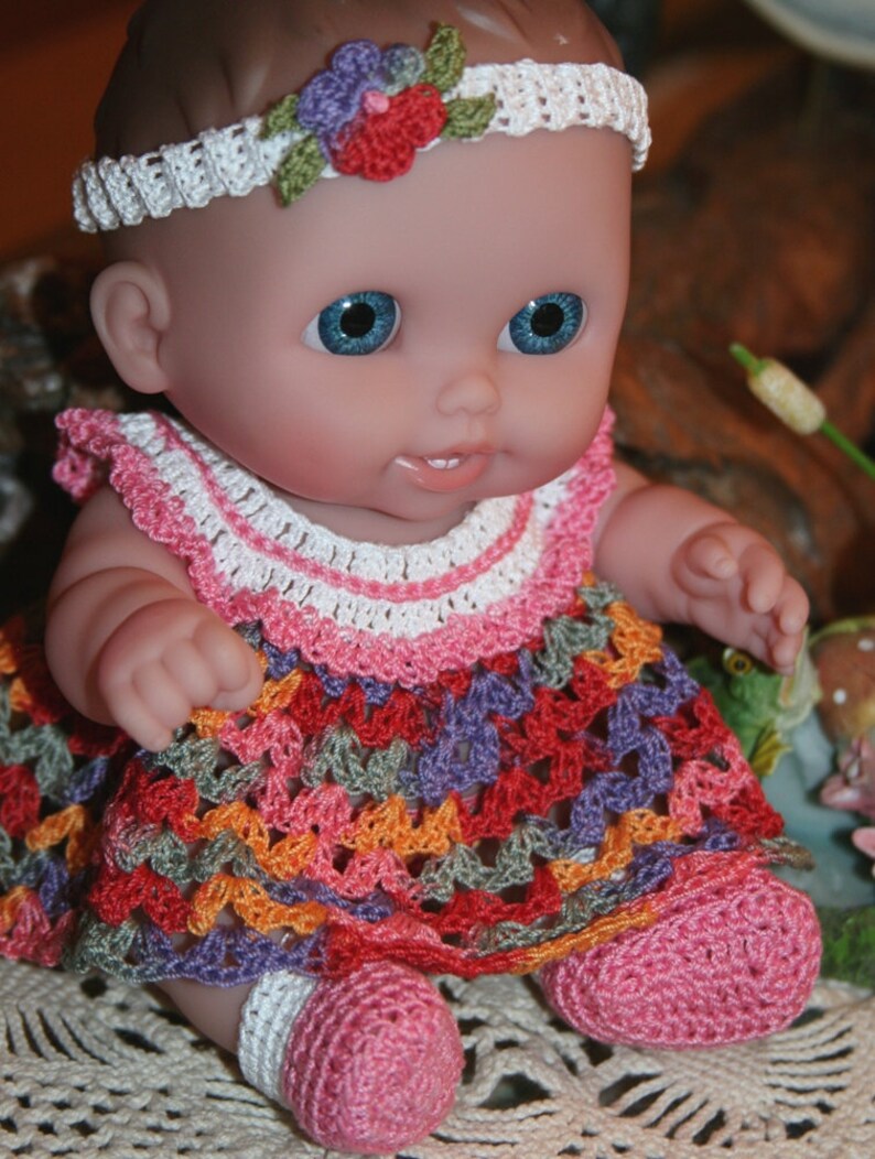 PDF PATTERN Crochet 8 8.5 inch LTL Lil Cutesies Berenguer Doll Thread Ruffle Yoke Dress Set image 4