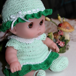 PDF-Anleitung 12,5 cm LTL Lil Cutesies Berenguer Doll Faden Kleid Set Rüschenhut häkeln
