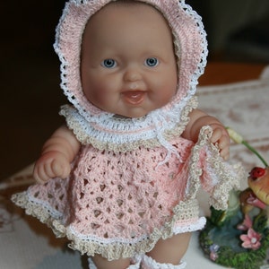 PDF PATTERN Crochet 8 8.5 inch LTL Lil Cutesies Berenguer Doll Thread Ruffle Yoke Dress Set image 2