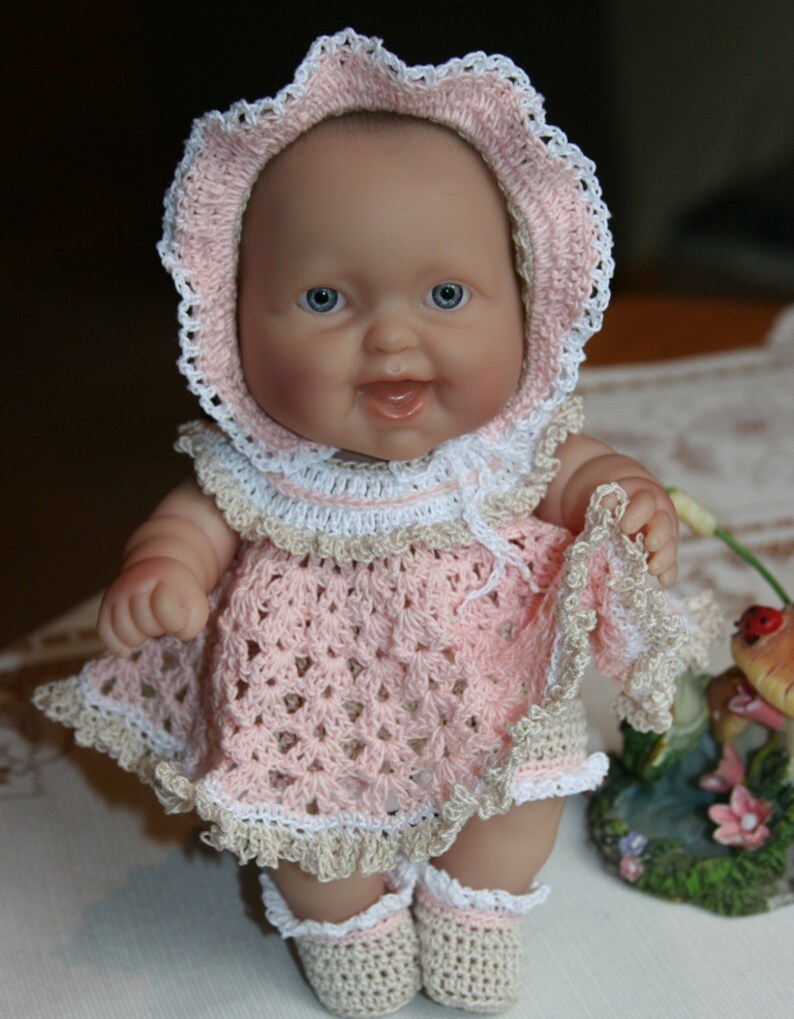 PDF PATTERN Crochet 8 8.5 inch LTL Lil Cutesies Berenguer Doll Thread Ruffle Yoke Dress Set image 2