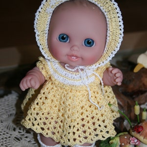 PDF PATTERN Crochet 8 8.5 inch LTL Lil Cutesies Berenguer Doll Thread Ruffle Yoke Dress Set image 1