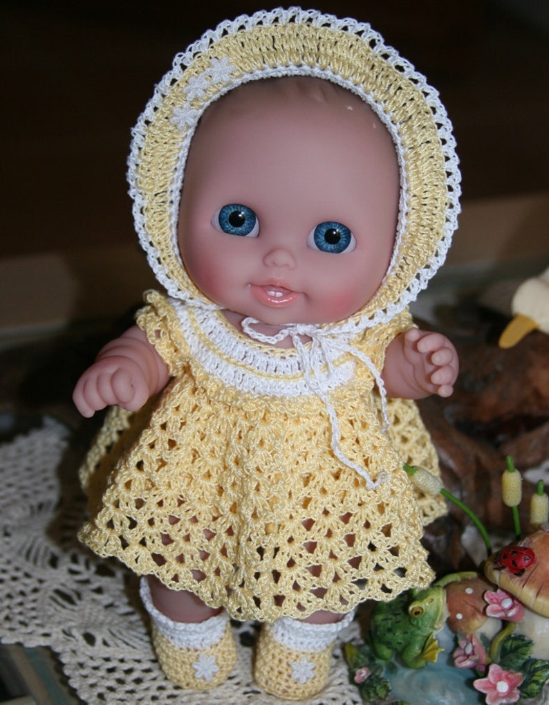 PDF PATTERN Crochet 8 8.5 inch LTL Lil Cutesies Berenguer Doll Thread Ruffle Yoke Dress Set image 1