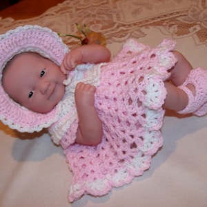 PDF PATTERN Crochet 14 inch Berenguer Baby Doll La Newborn Yarn Dress Set Bonnet