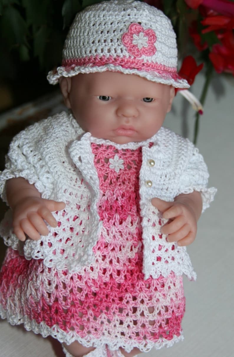 PDF PATTERN Crochet 9.5 inch Berenguer Mini La Newborn Baby Doll Dress Set with Short Jacket image 1