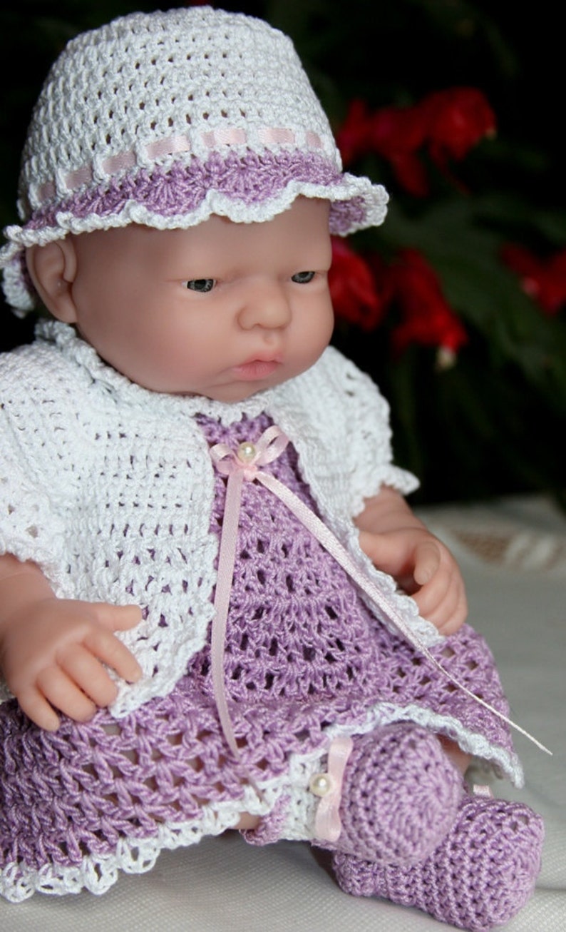 PDF PATTERN Crochet 9.5 inch Berenguer Mini La Newborn Baby Doll Dress Set with Short Jacket image 3
