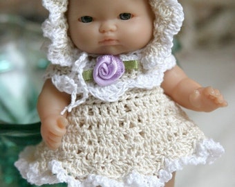 PDF PATTERN Crochet 5 inch LTL Berenguer Baby Doll Dress Scallopes Ecru White