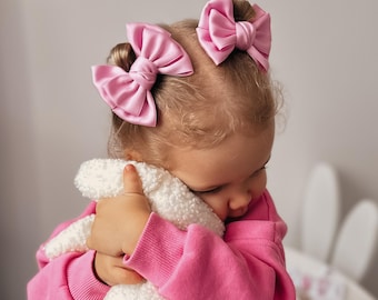 Handmade Pink Satin Hair Bows – Girl's Barrette Pair
