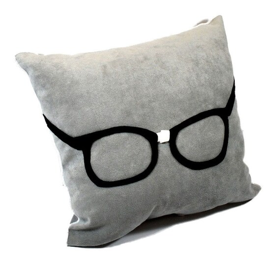 Items similar to Geek Glasses on Gray Ultra Suede Pillow Geeky Nerdy