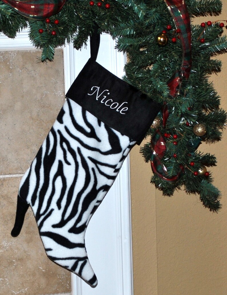 Zebra Print Spike Heel Christmas Stocking Etsy