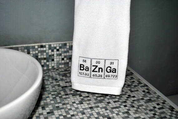 Bazinga Embroidered White Hand Towel Periodic Table