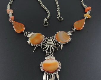 Striped Agate Necklace, Boho Necklace, Festival Jewelry, Tribal Necklace, Orange Necklace, Stone Necklace