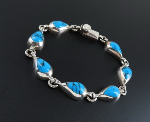 Sterling Silver Turquoise Bracelet, Mexico Silver… - image 1