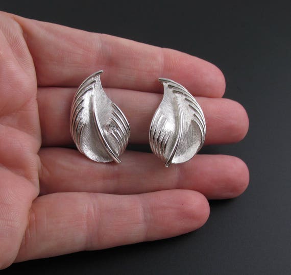 Trifari Leaf Earrings, Trifari Earrings, Silver E… - image 3