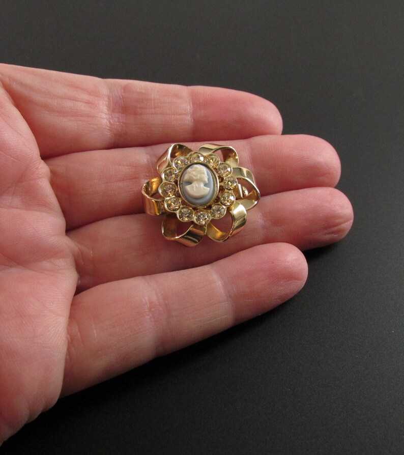 Cameo Brooch Rhinestone Brooch Small Brooch Gold Brooch Victorian Style Brooch