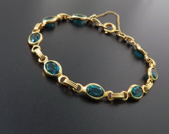 Bezel Set Crystal Bracelet, Green Crystal Bracelet, Gold Filled Bracelet, Teal Crystal Bracelet, Gold Filled Crystal Bracelet