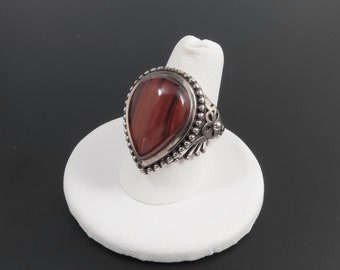 Doug Paulus Red Tiger Eye Ring, Sterling Silver Ring, Statement Ring, Flower Ring, Boho Ring