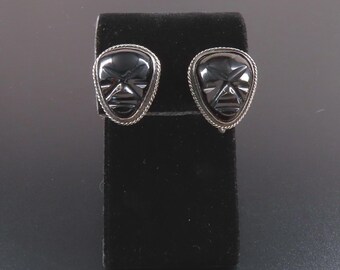Sterling Silver Onyx Mask Earrings