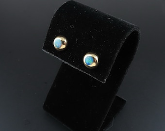 Opal Stud Earrings, 14k Gold Stud Earrings, October Birthstone Earrings, Blue Opal Earrings, Bezel Set Opal Earrings, Understated Earrings