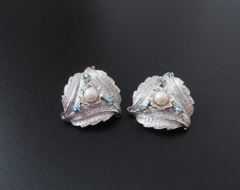 Judy Lee Rhinestone Leaf Earrings