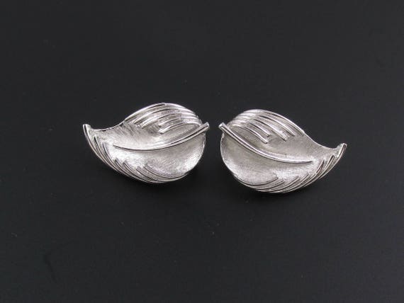 Trifari Leaf Earrings, Trifari Earrings, Silver E… - image 1