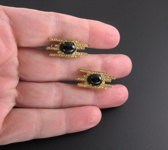 Modernist Cuff Links, Black Cuff Links, Gold Cuff… - image 3