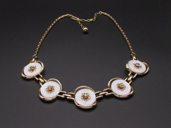 Gold Necklace, Rhinestone Necklace, Flower Neckla… - image 3