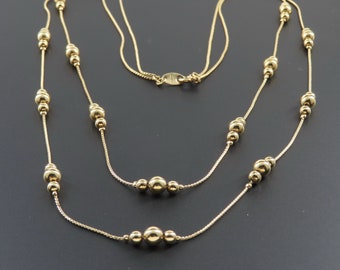 Avon Chain Necklace, Avon Triple Bead Necklace, Double Strand Necklace, Beaded Chain Necklace, Gold Bead Station Necklace, Preppy Necklace
