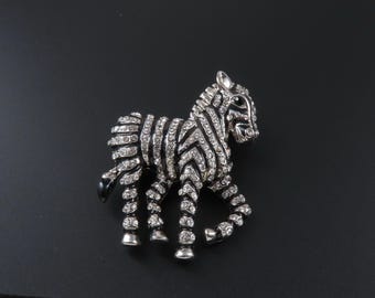 Rhinestone Zebra Brooch